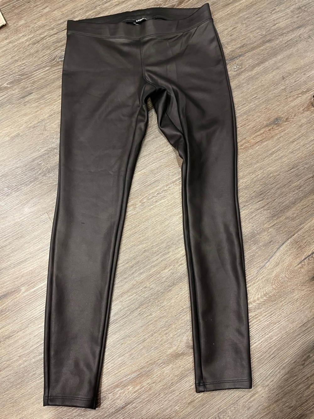 Express Black Faux Leather Leggings with Branded Waistband